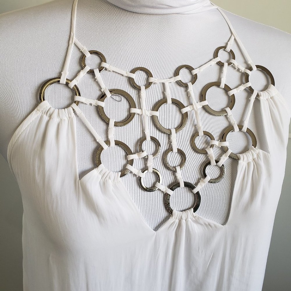 Ramy Brook White Metal Link Halter Top NWT